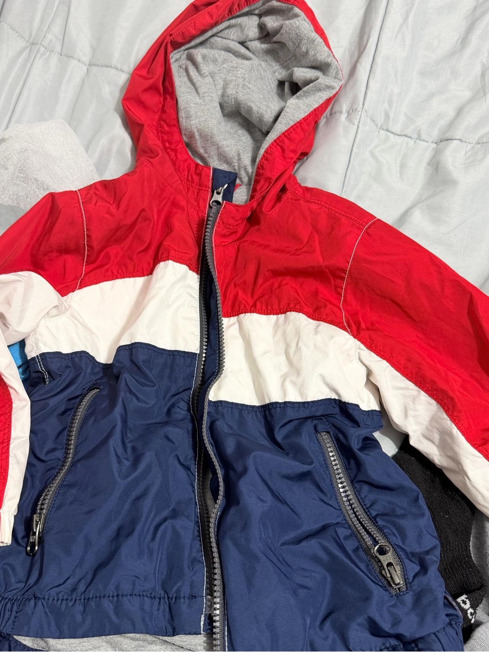 GAP Red White Navy Colorblock Hooded Raincoat